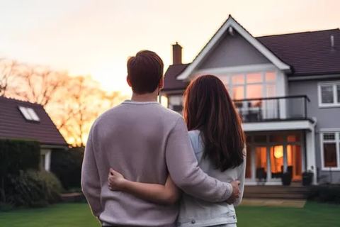 Happy Pro GC customers in front of their completed home exterior
